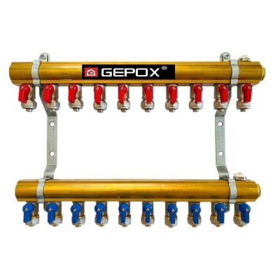 Rozdzielacz C.O. 10 Obwodów GEPOX Zaworki PEX Odpowietrzniki do Grzejników